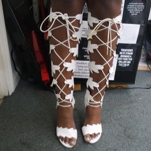 White Flowery Gladiator Heels
